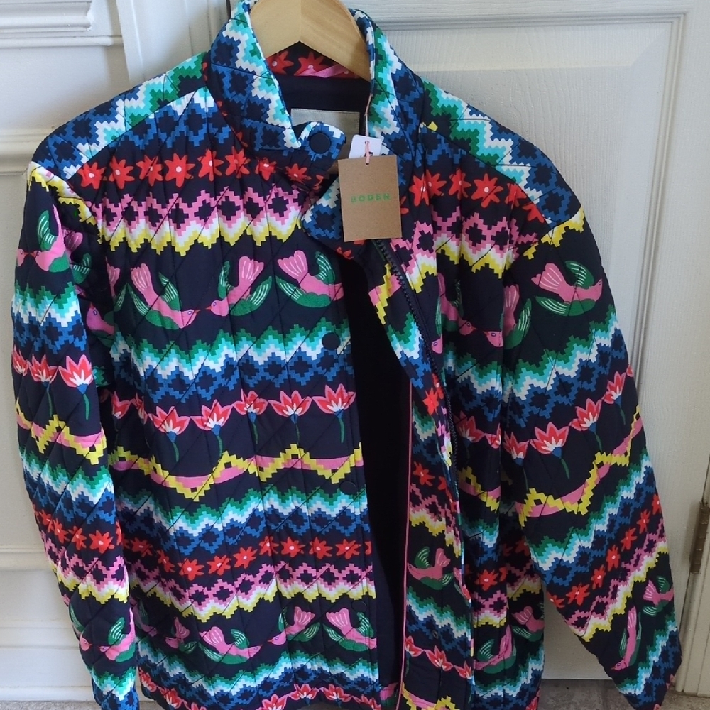 NWT Boden Navy Jacket with Bright Multicolor Print
